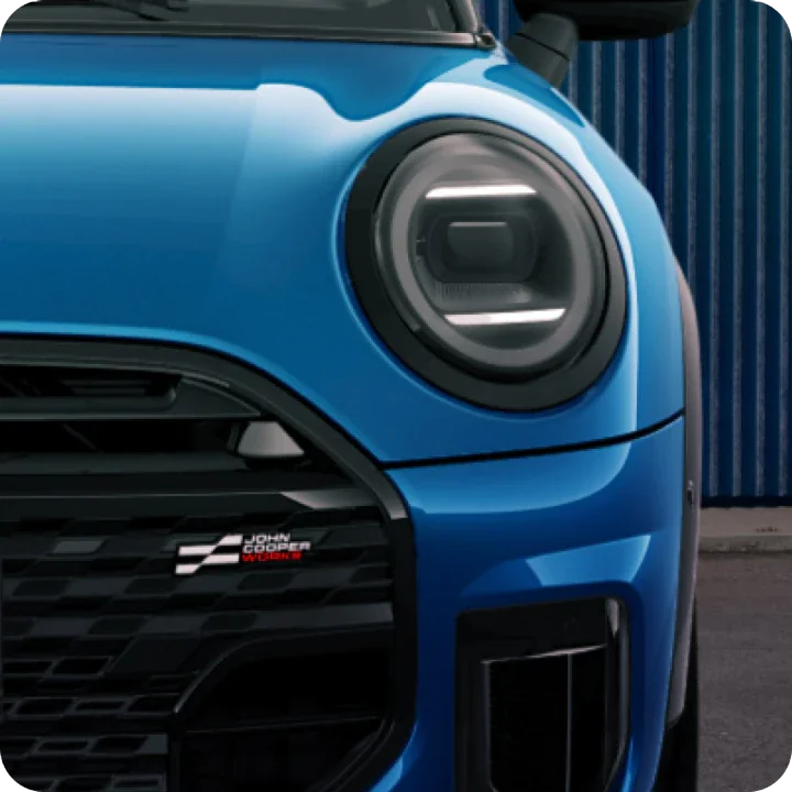 Close-up of the headlights on the MINI Cooper 4 Door.