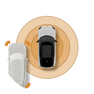 An icon warning a MINI that a car is approaching in the lane next to it.