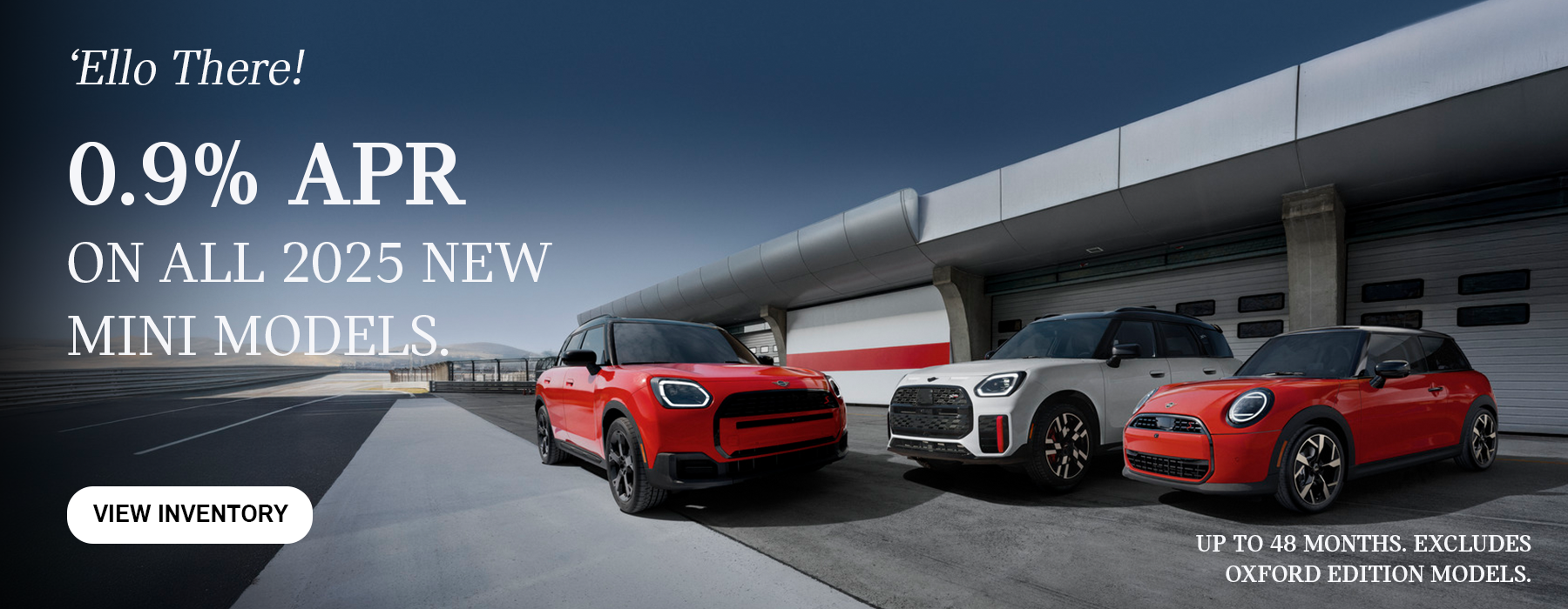 Front View of 3 Cooper's infront of garage.