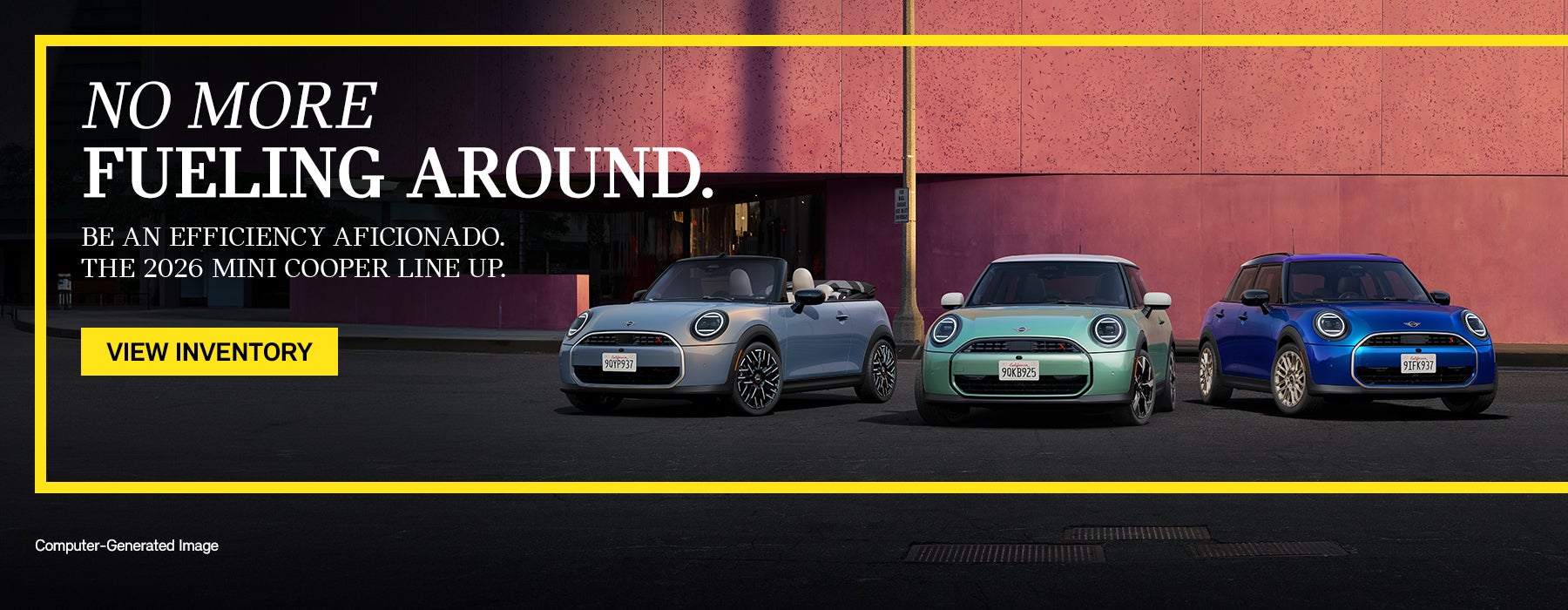 MINI fleet infront of pink wall.